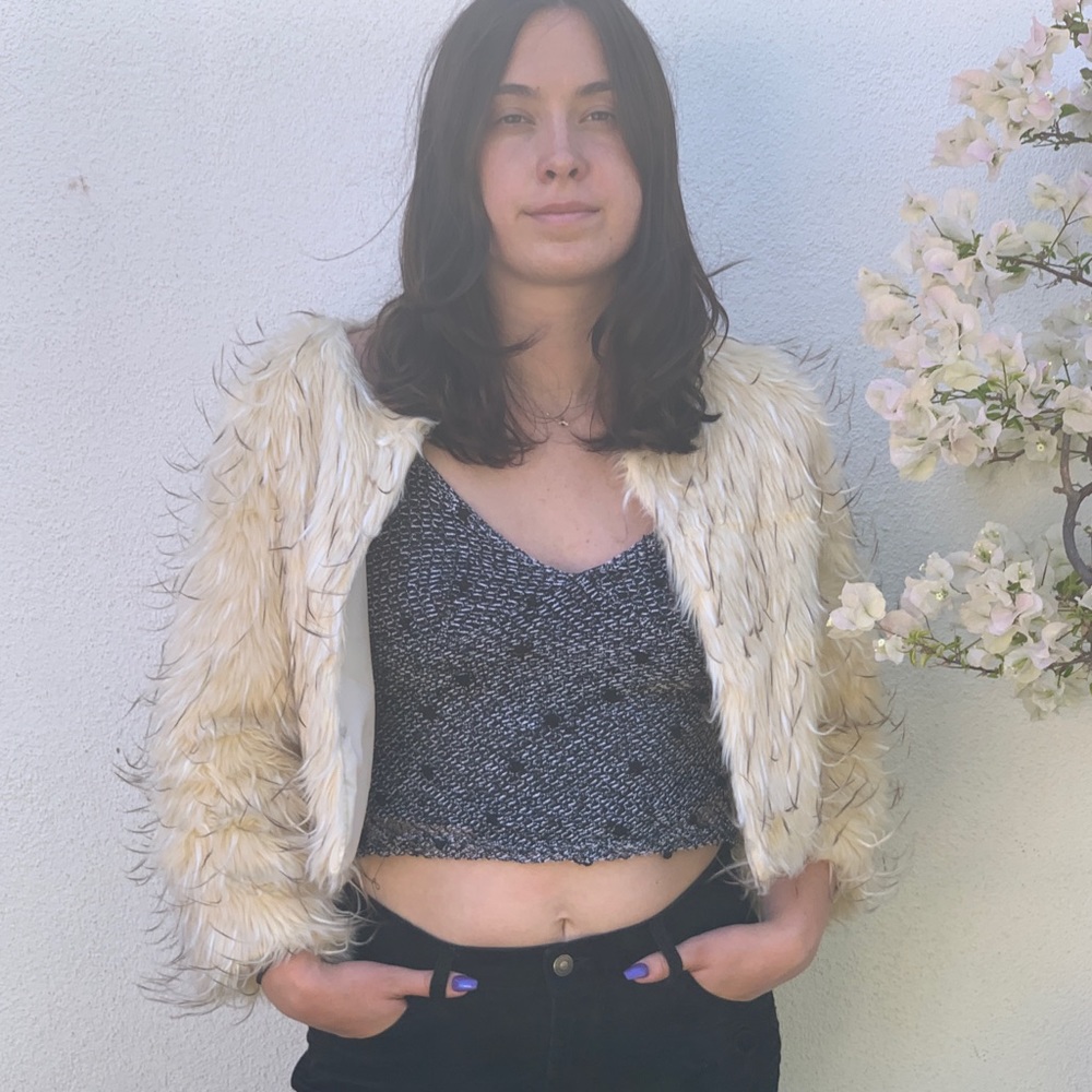White Cropped Faux Fur Jacket 🐾
